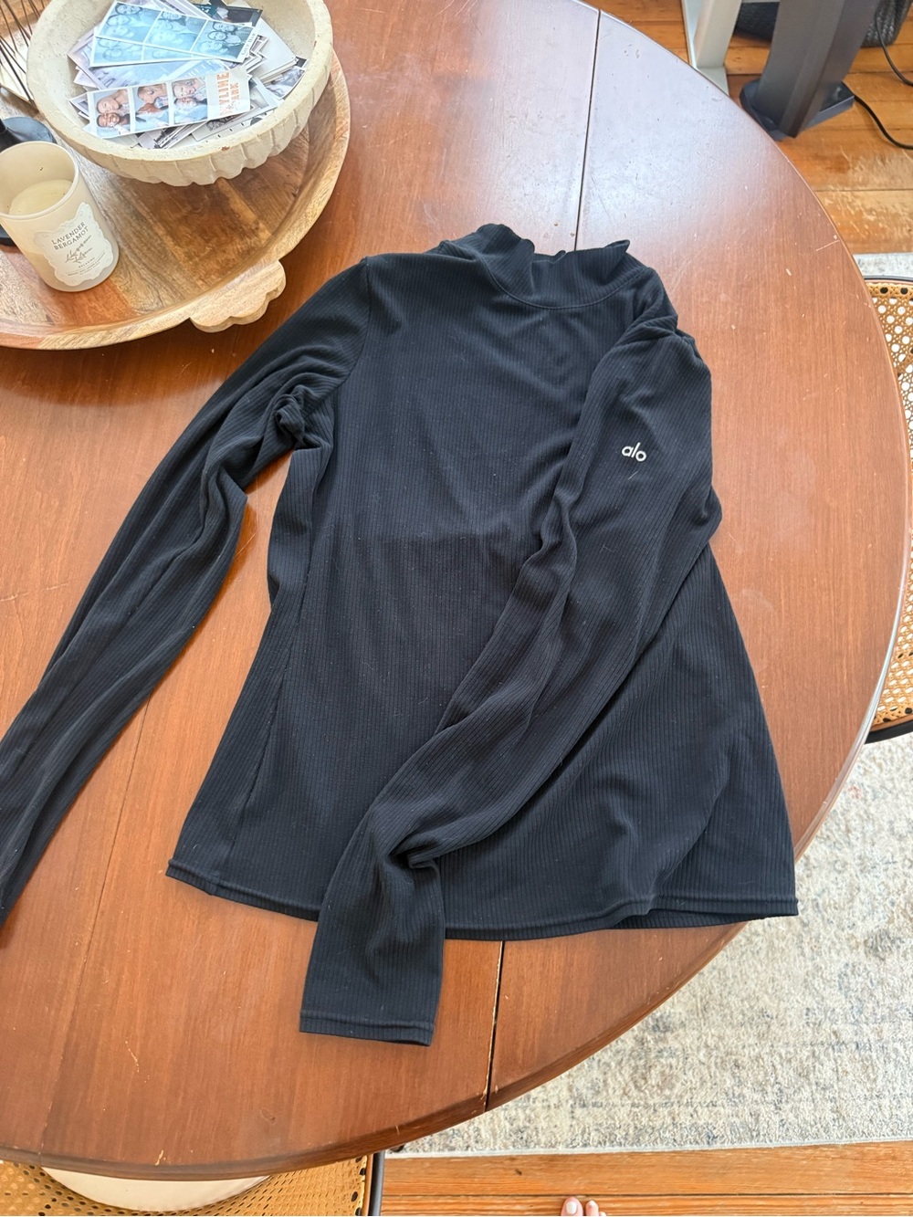 ALO Yoga Black Ribbed Long Sleeve Mock Neck Top